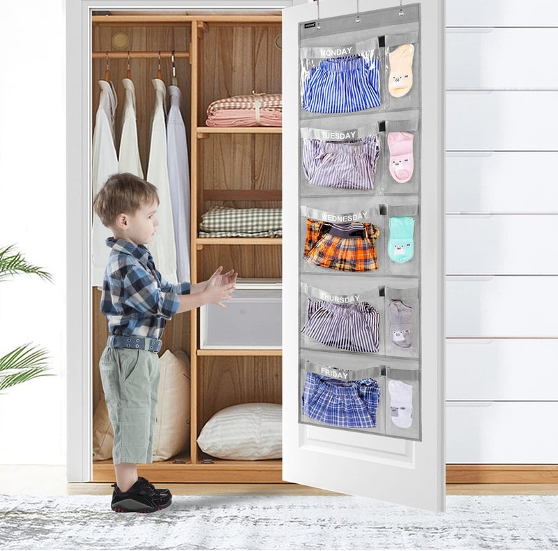 ANZORG Weekly Kids Clothes Organizer Day of Week School Clothing Storage Monday to Friday Hanging Closet Organizer (Grey) - Image 2
